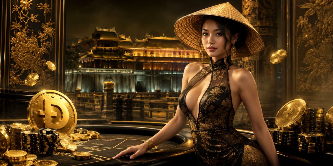 Người phụ nữ Huế đội nón lá ngồi xem thông tin trò chơi casino mới trên điện thoại